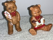 Two Ceramic Teddy Bear Hanging Christmas Ornaments