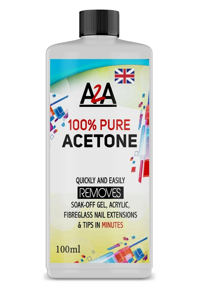 A2A Acetone 100% Pure ACS/Lab Grade Nail Varnish Remover UV/LED GEL Soak Off 100ml