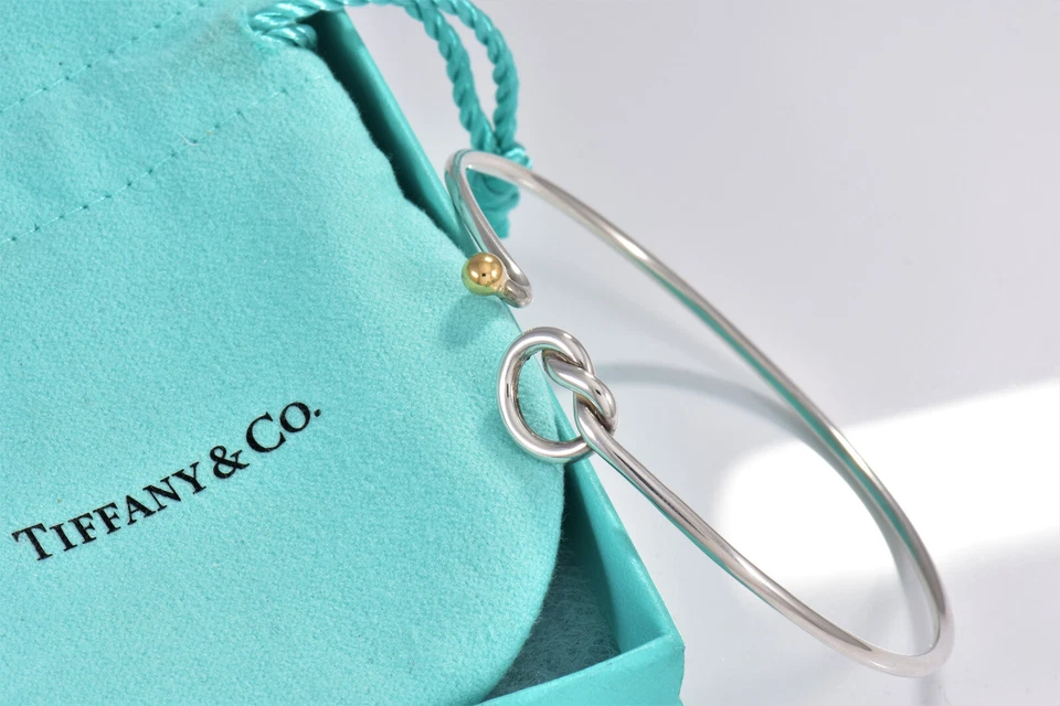 Pulsera Tiffany & Co Plata Oro 18K Cuerda Bola Amor Nudo Gancho 7.25" en Bolsa Foto 2 de 4