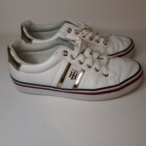 Tommy Hilfiger Para Mujer Talla 6M twfentii Cuero Moda Tenis Blanco/Dorado  de tenis | eBay