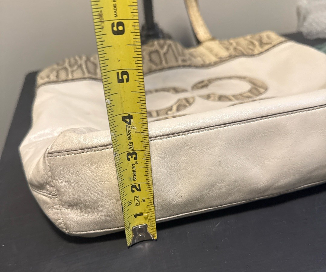 Coach Cream Beige Python Embossed Large C Logo To… - image 14