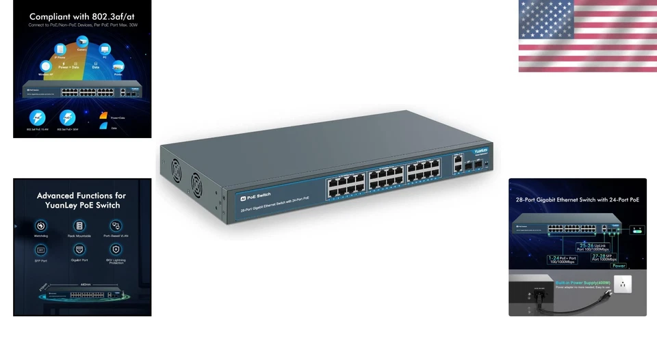 28 Port Gigabit PoE+ Switch, 400W Power Budget, 802.3af/at - Image 2 of 4