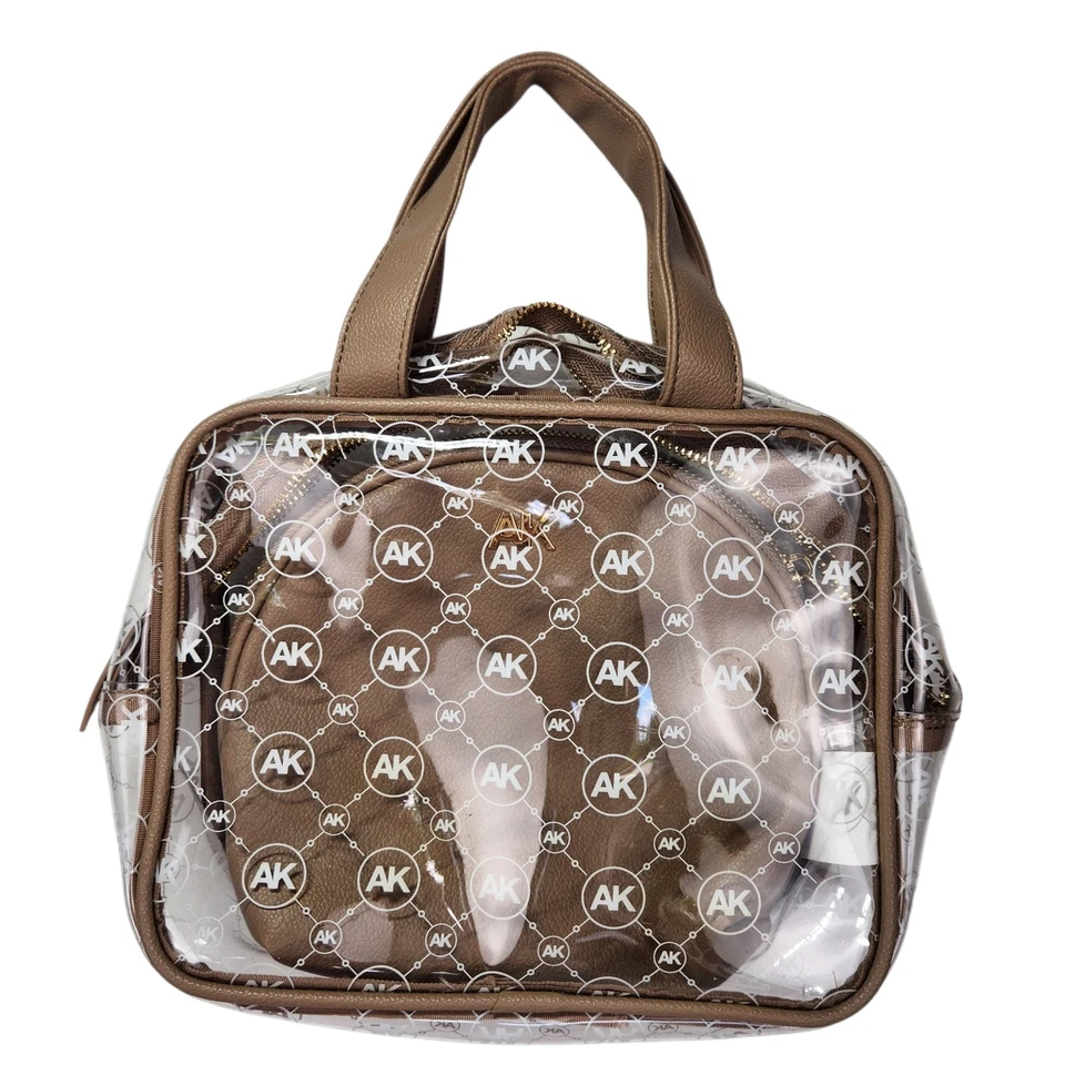 Anne Klein AK Bolso Transparente y Bolsa de Maquillaje Taupe Conjunto Organizador de Cosméticos de Viaje Foto 2 de 4