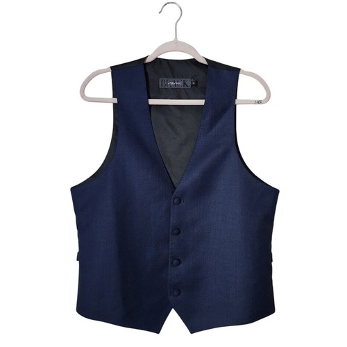 BLACK BY VERA WANG Navy Blue Tuxedo Vest 100% Wool Men's Size Small Slim Fit