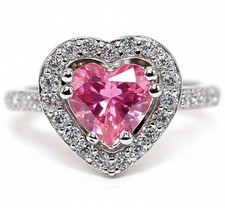 Heart 2CT Treated Pink Sapphire  Topaz 925 Genuine Sterling Silver Ring Sz 7