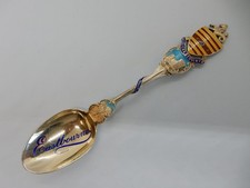 EASTBOURNE Sterling SILVER GILT & Enamel Souvenir Spoon Birm 1901 Levi & Salaman