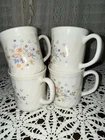 Vintage Victoria ARCOPAL France Floral Swirl Milk Glass Coffee Cups Mugs 4 Piece