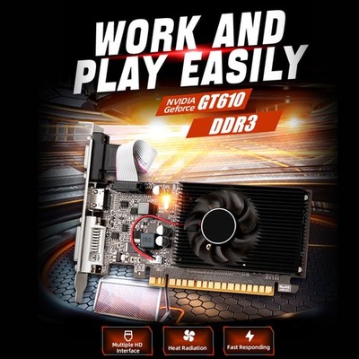 GT610 2GB Discrete Graphics Computer Desktop Easy Office Game DDR3 Memory VGA