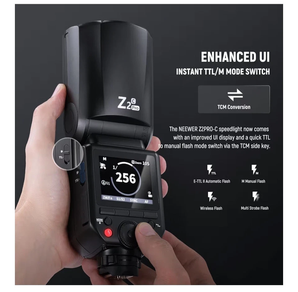 Z2PRO-C 2.4G TTL Wireless Round Head Flash Speedlite Compatible w Canon, Godox - Image 4 of 4