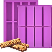 8 Cavity Granola Bar Molds, 2 Pack Rectangle Silicone Chocolate Candy Bar