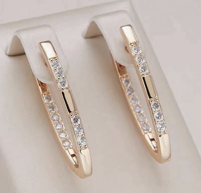 V-förmige Luxus Ohrringe für Damen 18K vergoldet mit Zirkonia in Geschenkbox 