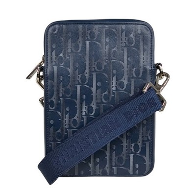 Dior Herren World Tour Oblique Blau Leder Messanger Tasche