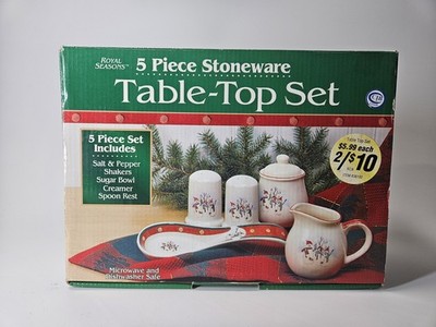 Vtg Royal Seasons 5-Piece Stoneware Table-Top Set Snowman Design Christmas