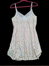 Vtg Y2k Victoria s Secret Sz L Womens Floral Babydoll Coquette Slip Dress Bows
