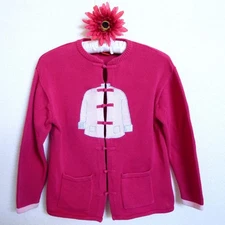 Shanghai Tang Cotton Cardigan Sweater 8 XS Asian Jacket Applique Whimsical Artsy