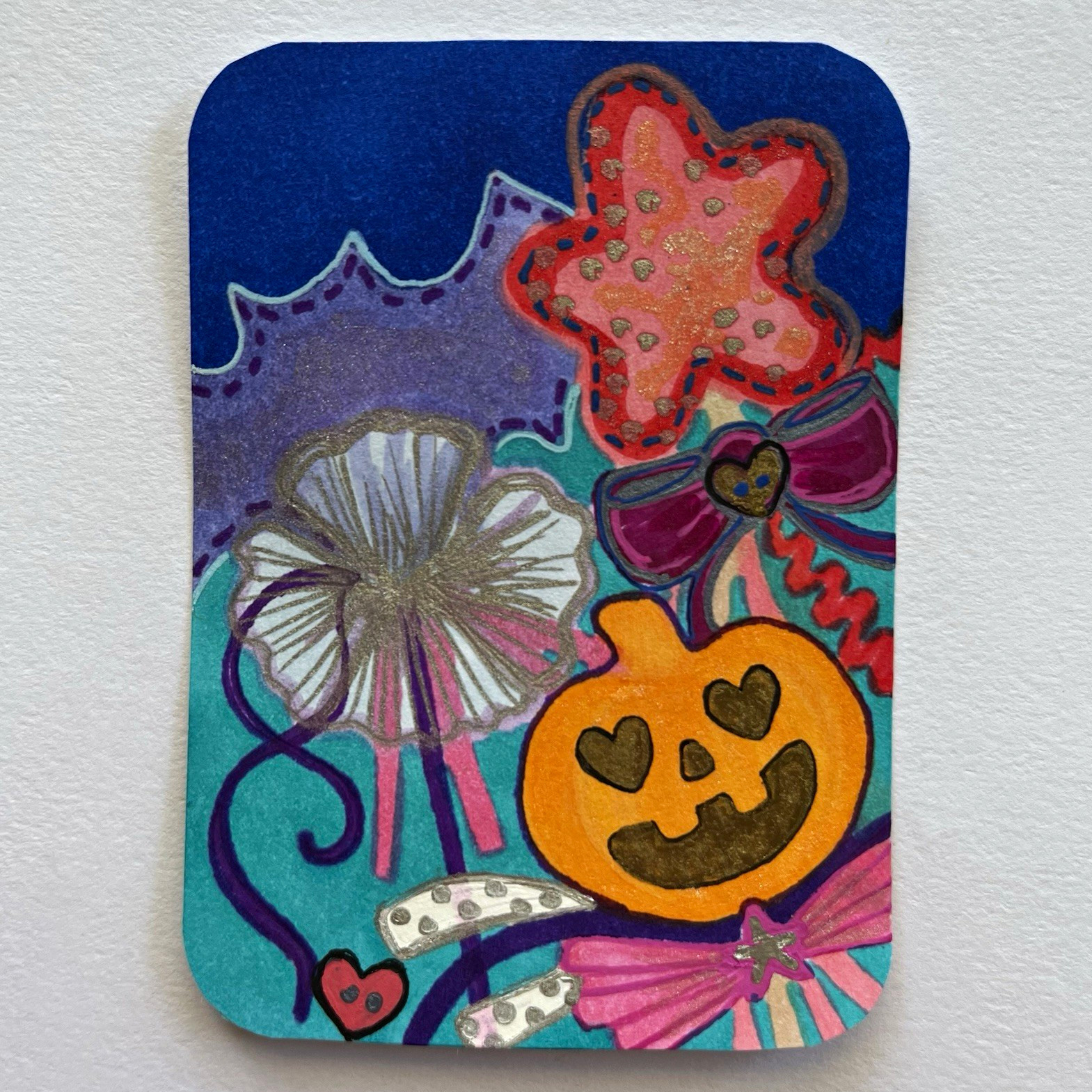 ACEO Original, Summerween, Handcrafted Fairy & Witch Wands Artist: KMGRINNELLART