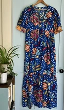 Tabitha Brown Target Blue Multi Floral Cotton Maxi Dress Size 10