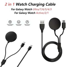 2-in-1 USB Charger for Samsung Galaxy Watch 7/6/5/4 USB-C Charging Cable