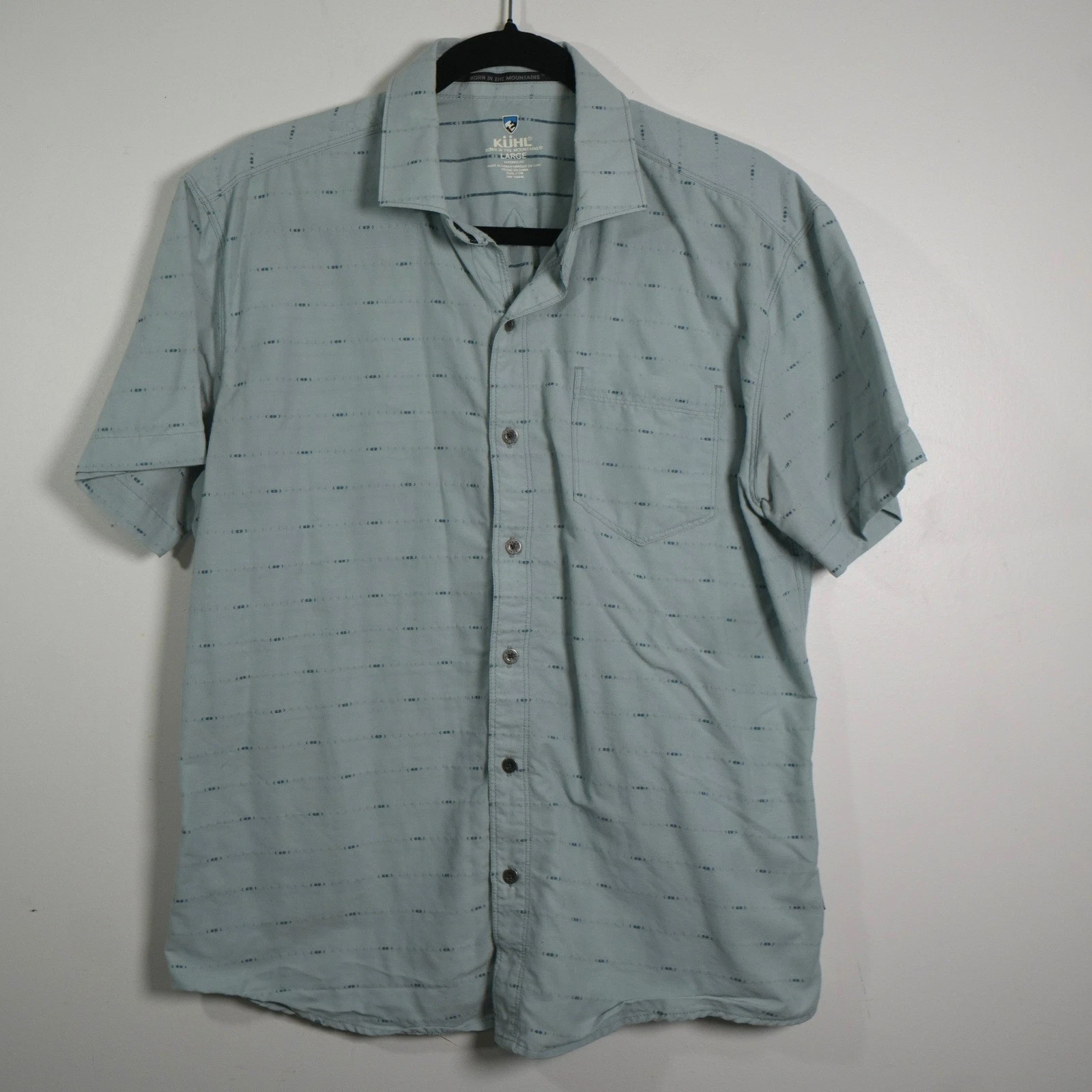 Kuhl Button Down Shirt Mens L Light Blue Tapered Fit Short Sleeve 7567 Hiking