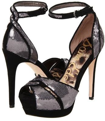 New Sam Edelman PAISLEY Sequin Pump Platform Ankle Strap Peep Toe Heel Silver 6