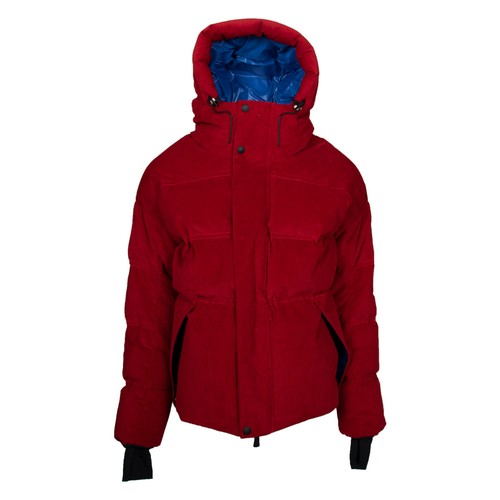 Moncler Stuller Hooded Corduroy Puffer Jacket Size 6 in Red, Men's