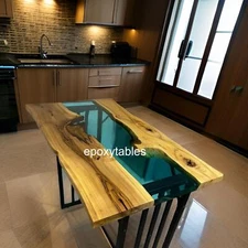 Green Epoxy Resin Live Edge Dining Table Top, Epoxy Living Room Furniture Decors