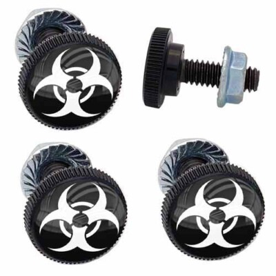 4 Vivid Black Knurled ABS License Plate Frame Hardware Tag Bolts | BIOHAZARD WT