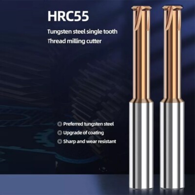 HRC55 Tungsten Carbide Single Tooth Spiral Milling Cutter Thread Mill Metric