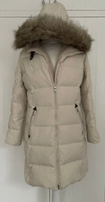 Lauren Ralph Faux Fur Trim Cream Hooded Down Quilted Padded Puffer Coat - Medium