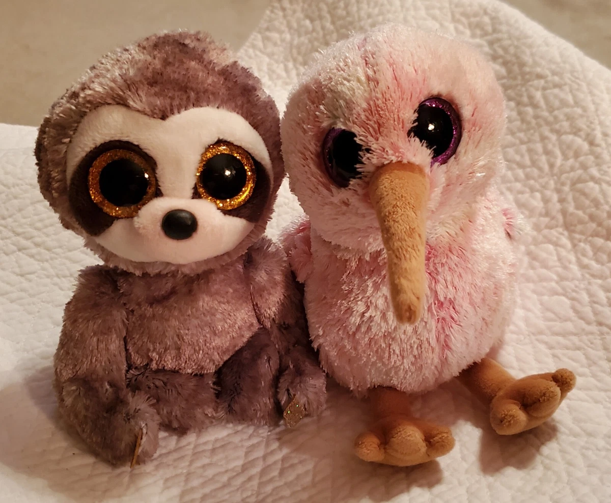 Ty Beanie Boo SLOTH Dangler KIWI Bird Pink Big Sparkly Eyes 6
