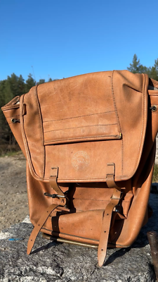 Vintage Beckmann Norway Leather Backpack Brown Metal Frame Bucket