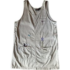 Vintage Mickey Mouse Unlimited Jerry Leigh Khaki Overall Dress Large Embroidered