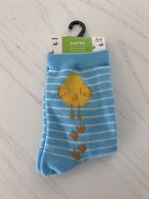 NWT Pair Girls Easter Socks Sz 5-9 Crew Blue Stripe Chicks New with Tags