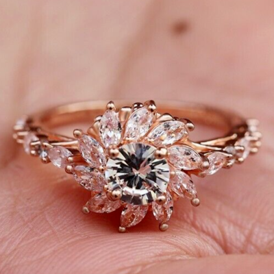 Lab Created Diamond Sunflower Engagement Women's 14K Rose Gold Finish  Ring