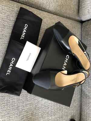 靴 CHANEL 36 1/2 New Chanel Size 36 Goatskin Slingback Black Flat | eBay