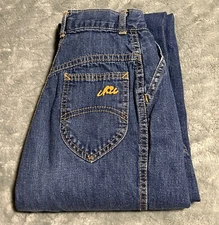 Vintage 1980’s CHIC Blue Jeans by H.I.S. Juniors Sz 1/2, Orange Thread *EUC*