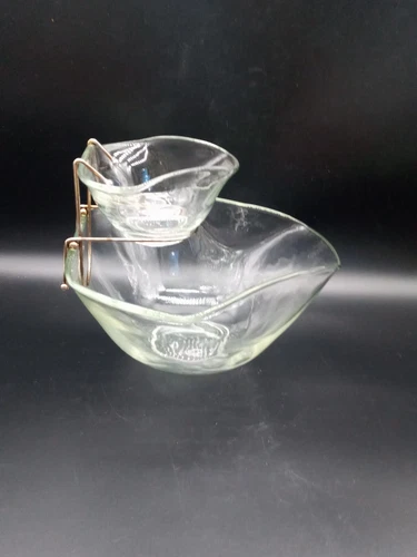 VTG MCM Anchor Hocking Clear Glass Chip & Dip With Bracket
