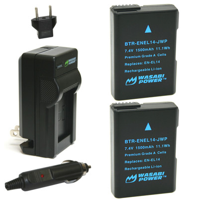 Wasabi Power Battery (2-Pack) and Charger for Nikon EN-EL14, EN-EL14a