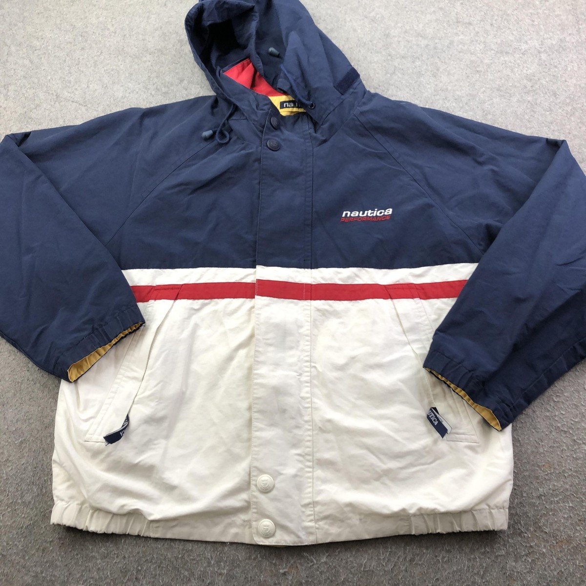Vintage Nautica Jacket Mens Large Blue Reversible Hooded
