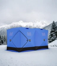 Pop Up Ice Fishing Tent Insulated Ice Fishing Shelter Portable Hub-Style Shel...