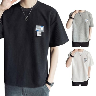 Atmungsaktives einfarbiges Kurzarm-T-Shirt für Herren mit Rundhalsausschnitt