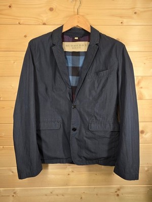 Burberry Brit Blazer Jacke Herren Medium Navy Blau Karofutter Leicht Y2K