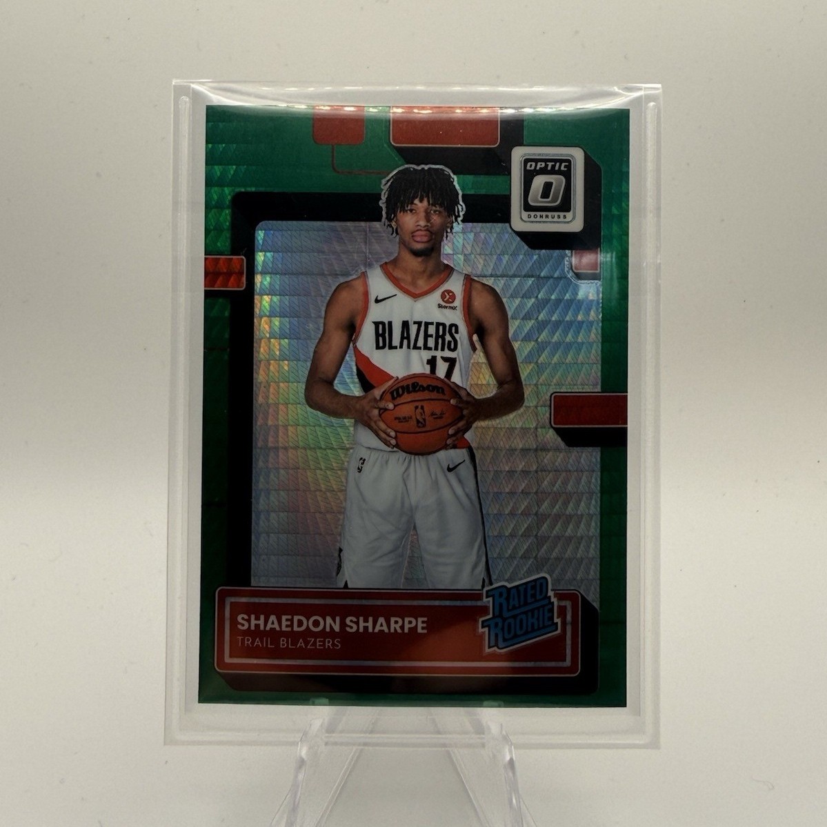 Panini 2022-23 Donruss Optic Rated Rookie Shaedon Sharpe #249 Hyper Green Prizm