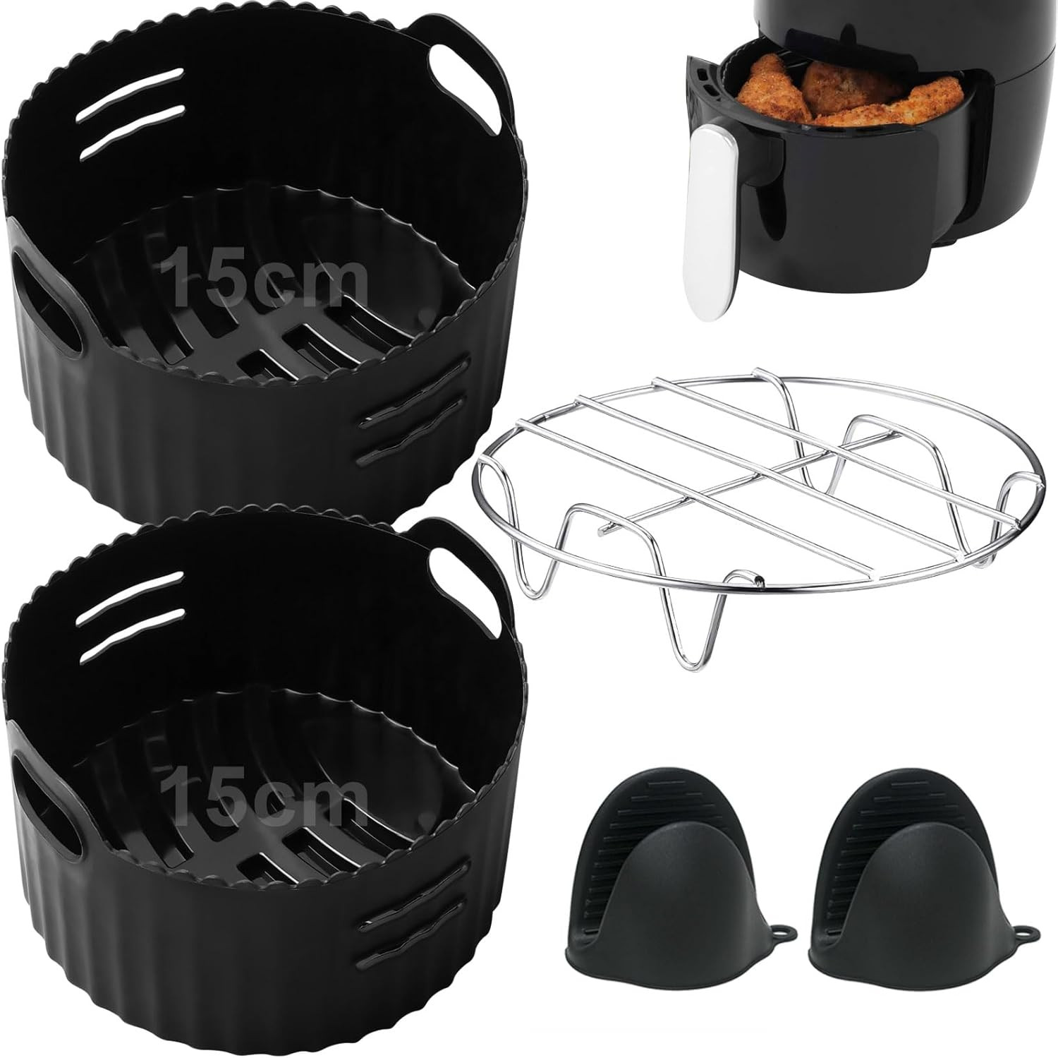 Set 4 Accessori Friggitrice ad Aria 15cm per Ariete 2L e Cecotec 2,5L