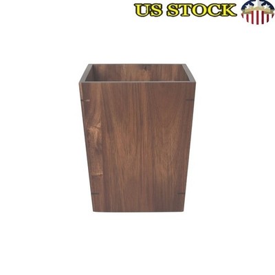 Acacia Wood Waste Basket Indoor Trash Bin W/ Handles Eco-Friendly Space Saver US