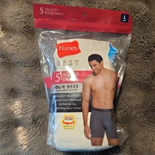 Hanes Men's Tagless L 36-38" All White Boxer Briefs Wicking Cool Comfort 5 Pack
