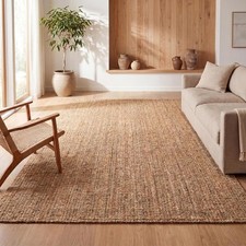 Espina Hand Woven Herringbone Chunky Jute Natural Indoor Area Rug 5x8 Bohemian