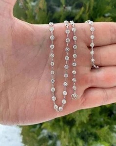 Authentic 1.50 Ct Lab Created Diamond Bezel Chain Station Necklace 14k White Gold Plated