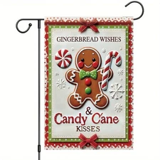 Saoplasa Christmas Garden Flag Gingerbread Man Candy Cane Wishes 12x18 Inch D...