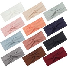 12 Pcs Stretchy Headbands for Women, Absorbed Sport Headband Soft Twist Knotted